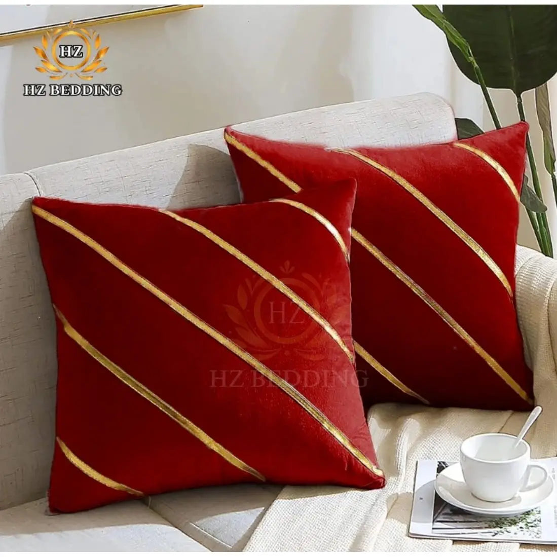 Soft Valvet Golden Strip Cushion Cover 16 x 16 HZ BEDDING
