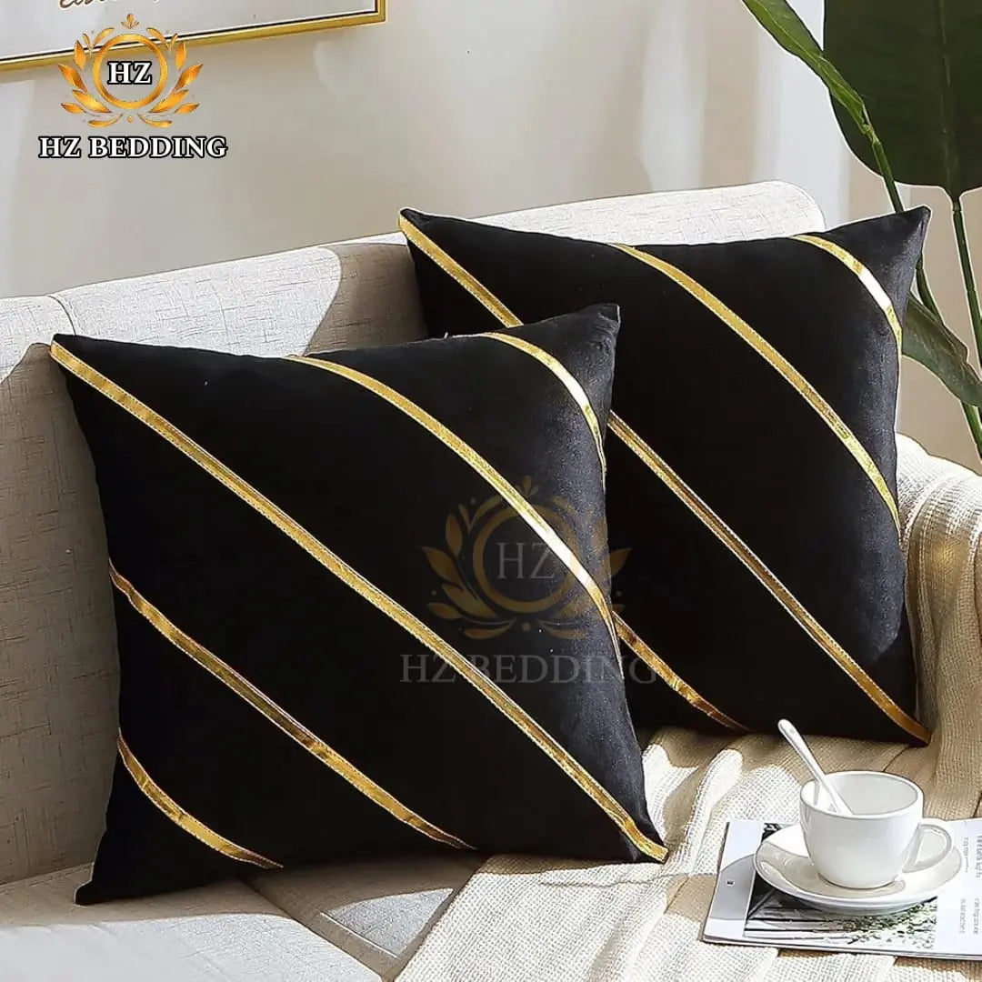 Soft Valvet Golden Strip Cushion Cover 16 x 16 HZ BEDDING