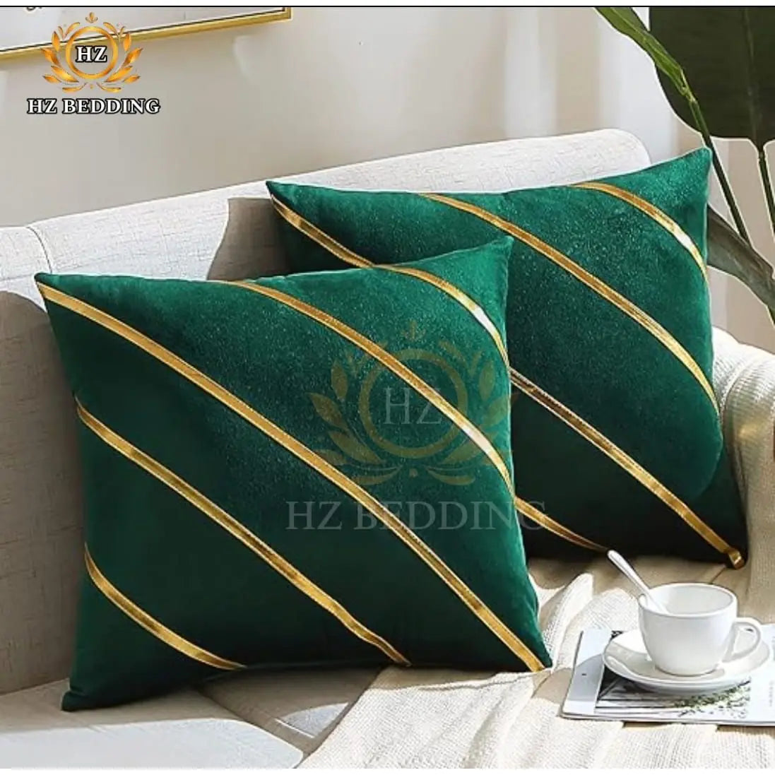 Soft Valvet Golden Strip Cushion Cover 16 x 16 HZ BEDDING