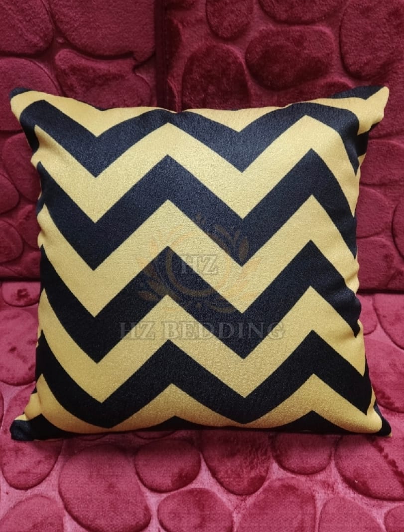 Yellow Black  Printed Cushion Cover 16x16 HZ BEDDING